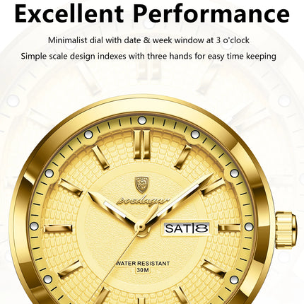POEDAGAR Luxury Business Men's Watches Stainless Steel Waterproof Luminous Men's Watch Date Week Quartz Original Men's Wristwatches