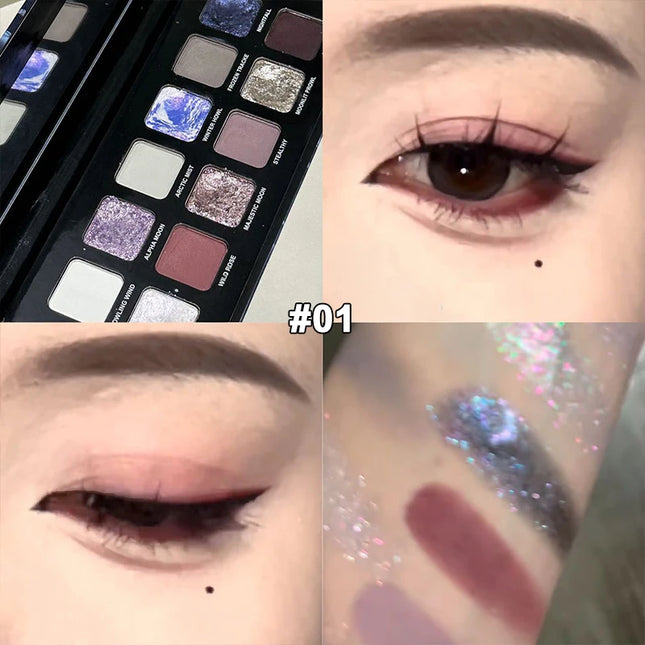 12 Colors Metallic Eyeshadow Palette Pearl Matte Sparkling Shimmer Blue Eye Shadow Highlighter Brighten Glitter Fashion Makeup