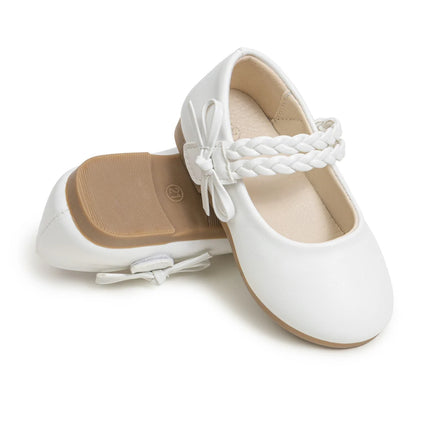 KIDSUN Fashion White Kids Girls Dress Shoes PU Leather Princess Wedding Party School Shoes Low Heel Flats for Little Big Kids