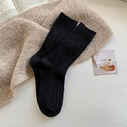 New Cashmere Wool Socks Women's Winter Thicken Warm Black White Pack Set Thermal Japanese Fashion Solid Color