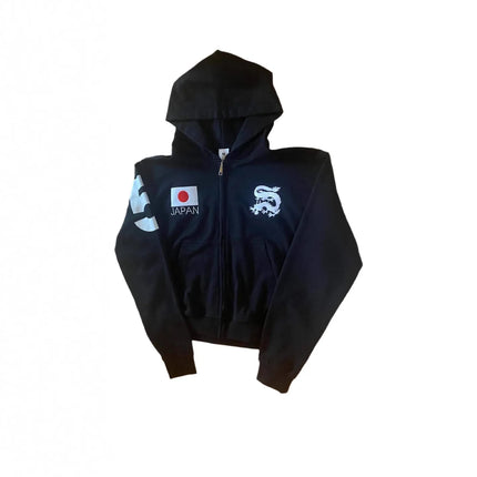 Vintage Yellow Fashion Print Zip Up Hoodies Harajuku Hip Hop Long Sleeve Coats Loose Hooded Sweatshirt Men and Women Streetwear