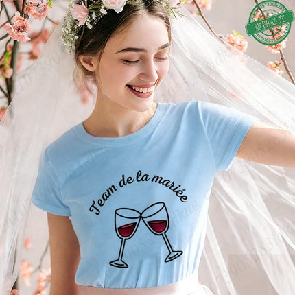 French Themed Bridal Party T Shirts Women Future Mariée Team De La Mariée Tee Short Sleeve Wine Glass Tops for EVJF Bachelorette
