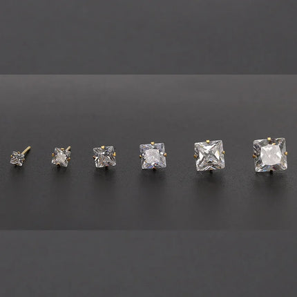 Classic Stainless Steel Square Crystal Zirconia Studs Earrings For Women/Men 4 Prong Tragus Cartilage Earring Trend Jewelry 2023