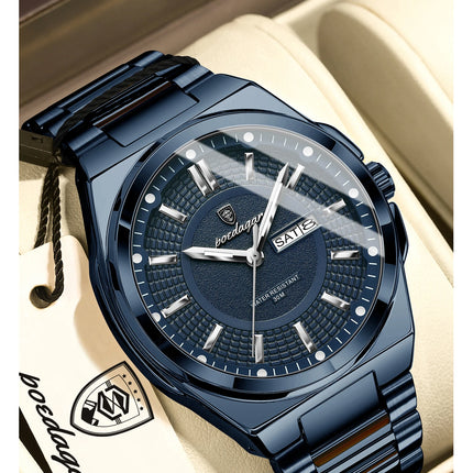 POEDAGAR Top Business Men Wristwatch Stainless Steel Waterproof Luminous Casual Man Watch Date Week Stylish Men's Quartz Watches