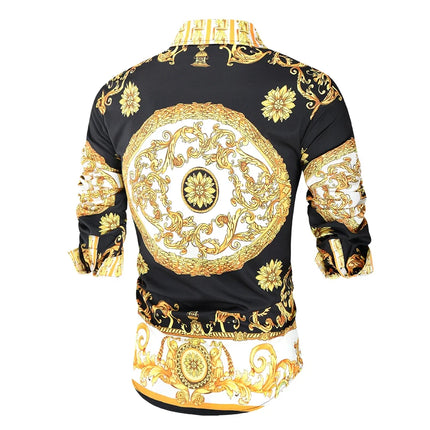 2023 New Men's 3D Digital Print Fashion Slim Fit Long Sleeve Shirt Smooths Your Silhouette Cross-Border Wholesale