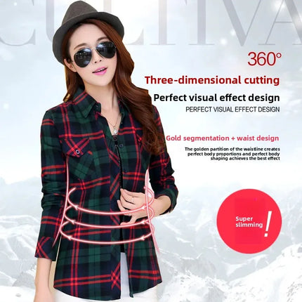 Slim Fit Plaid Long Sleeve Women's Shirt Qiang Yixuan Brand Autumn New Korean Version Cotton Button-Up Shirt