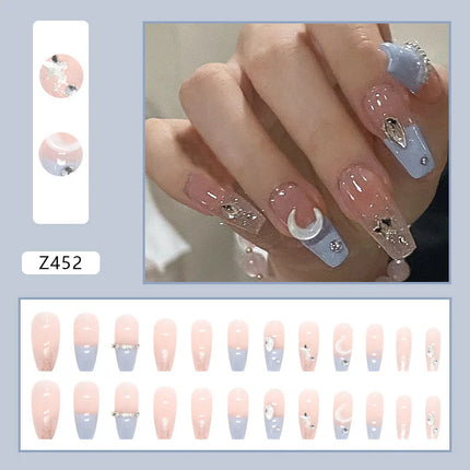 Sparkling Diamond 24 Pcs Press on Nails Pink Nail polish Glossy Artificial Finger Manicure Reusable False Nails