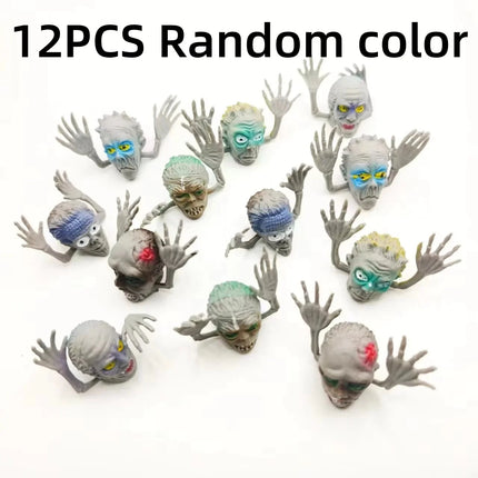 12pc Horror Story Ghost Head Finger Cover Mini Ghost Zombie Telling Story Puppets Hand Toys Halloween Interactive Party Kid Gift