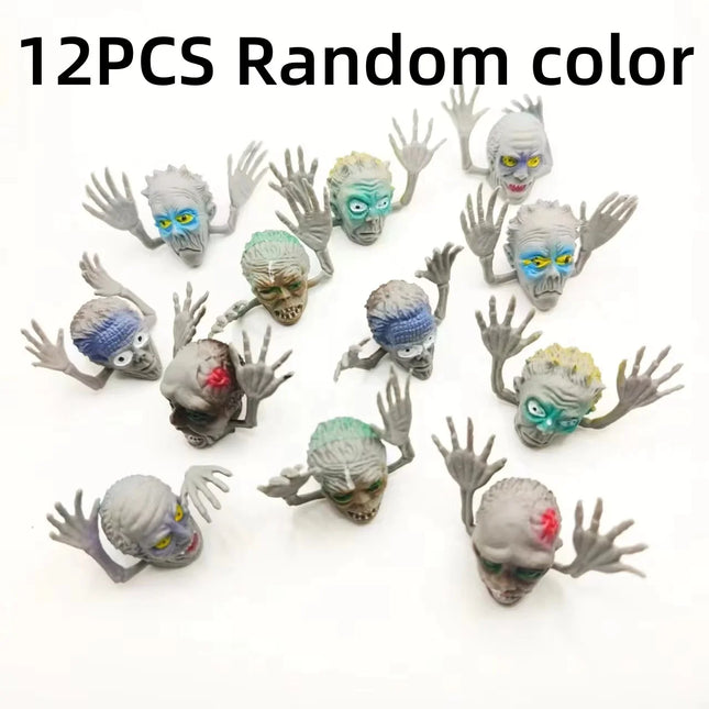12pc Horror Story Ghost Head Finger Cover Mini Ghost Zombie Telling Story Puppets Hand Toys Halloween Interactive Party Kid Gift
