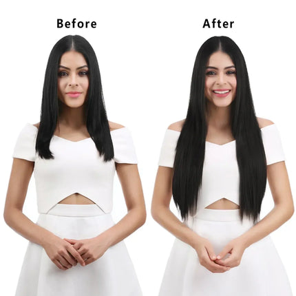 Black Hair Extensions 24"/60cm 6pcs/set Women Long Straight Synthetic Full Head Clip 16 Clips Ombre Heat Resistant Fiber Hair
