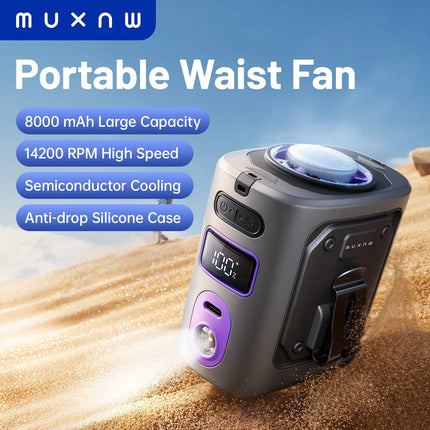 MUXNW Rechargeable Waist Fan Clip On Cooling 8000mAh Portable for Camping Outdoor