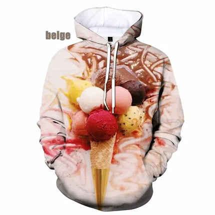 3D Print Funny Ice Cream Graphic Hoodies For Men Women Casual Plus Size Sweatshirt Hoodies Tops Mens Pullovers Streetwear