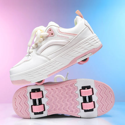 Children's Roller Skates Four-Wheel Wear-Resistant Fashion Leather Breathable Sports Entertainment Wheel Shoes for Kids