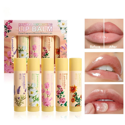 5PCS Deep Moisturizing Lip Balm Set Floral Fragrance Nourishing Lip Mask Lip Care to Reduce Lip Lines & Plump Lips