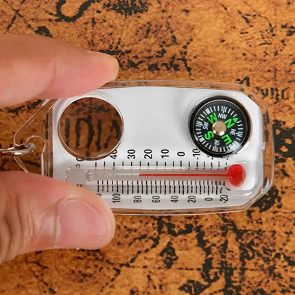 3 in 1 Keychain Compass Portable Mini Keychain Outdoor Thermometer Magnifying Glass Compass, Camping Essentials, Survival Tools,