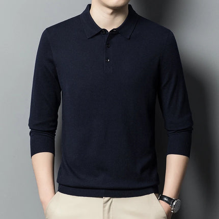 Worsted wool Men POLO Neck  Pullover Long Sleeve Lapel Sweaters Loose Warm Knitted Tops Spring Autumn New Style Men’s Clothing