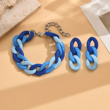 Vintage And Fashionable Acrylic Contrasting Chain Women's Earrings And Bracelet Set, Beautiful Wedding Party Jewelry