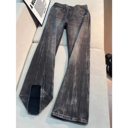 Vintage Men's Jeans Man Pants High Street Washed Denim Blue Jeans Straight Leg Slight Flare Casual Trousers