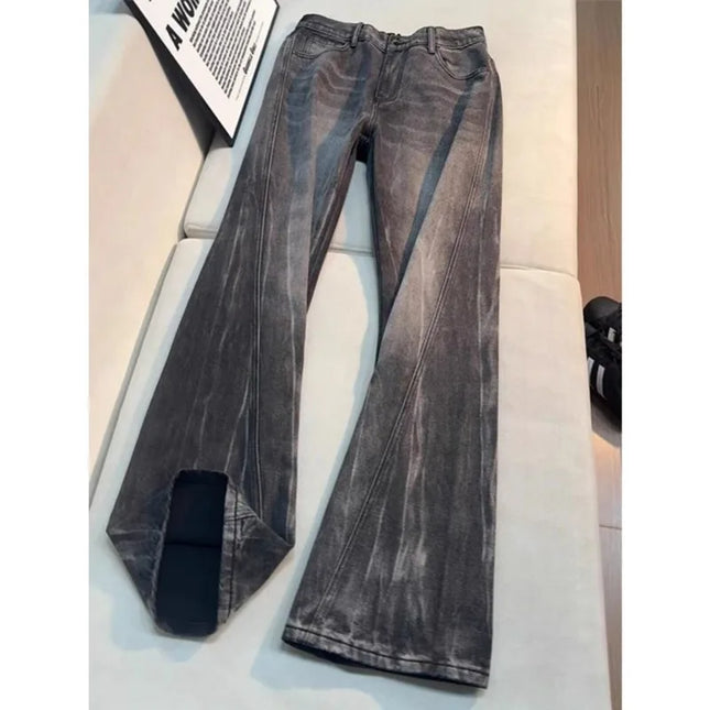 Vintage Men's Jeans Man Pants High Street Washed Denim Blue Jeans Straight Leg Slight Flare Casual Trousers
