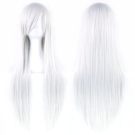 Synthetic Sliver White Long Wig for Anime Cosplay Halloween Costume Party Straight Whitish Wig with Bangs