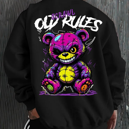 European and American men's autumn fashion teddy bear letter print soft and comfortable long sleeved hoodie outdoor street top