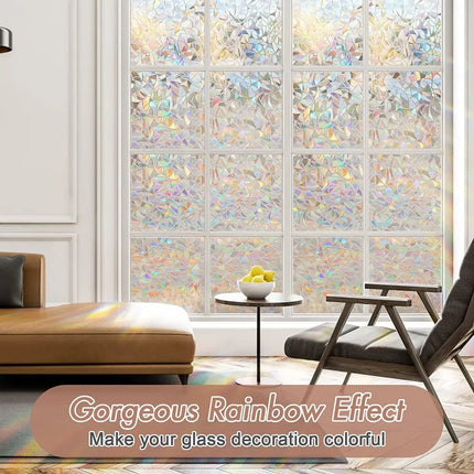 Stained Glass Window Privacy Film, Rainbow Sun Blocking Decals, Static Cling Non-Adhesive 17.5"x78.7"