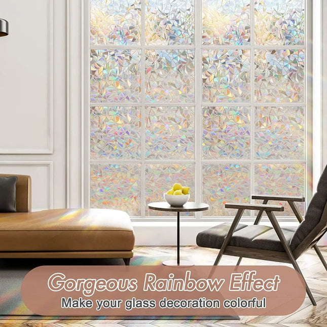 Stained Glass Window Privacy Film, Rainbow Sun Blocking Decals, Static Cling Non-Adhesive 17.5"x78.7"