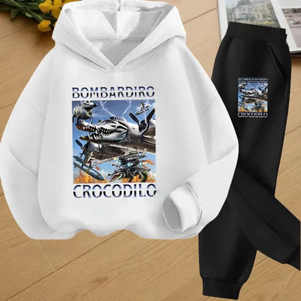 Autumn Italian Brainrot Print Kids Hoodie+Pants Suit Boys 2pcs Set Fashion Casual Girls Tracksuit Children Long Sleeve Outfits