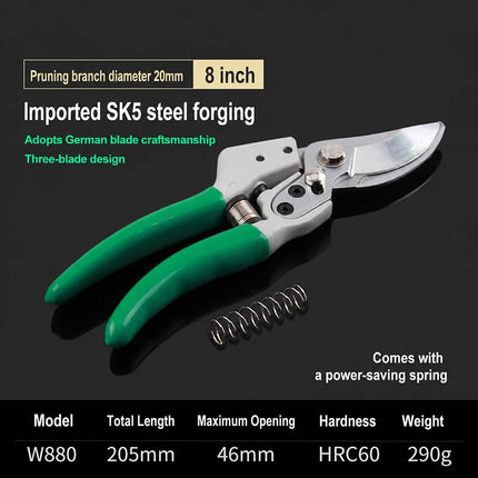 SK5 Steel Garden Pruning Shears Heavy-Duty Bypass Pruner for Tree Branch Trimming Ergonomic Gardening Scissors Tool