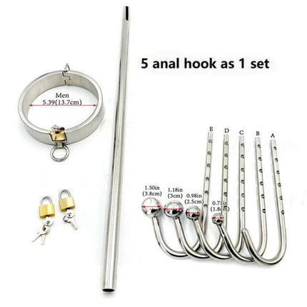Stainless Steel Collar Slave Forced Posture Body Harness Hook Restraint BDSM Ball Plug Bondage Anal Plug Sex Toys for Men Women