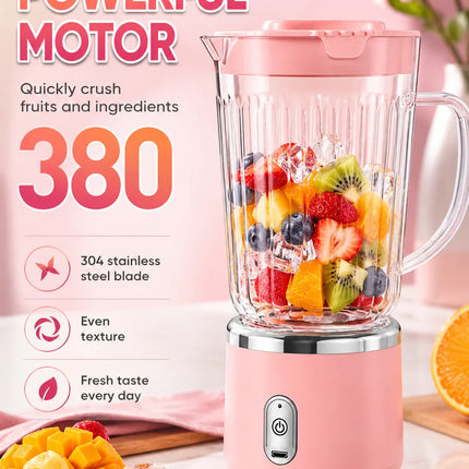 Compact 20cm Mini Portable Blender 800ml Large Capacity USB Charging 304 Steel Blade Smoothie Juicer Cup Easy To Clean