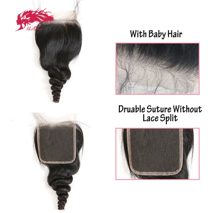 Ali Queen Hair Loose Wave 4x4 5x5 Lace Closure Human Hair HD Lace Frontal Original Raw Hair Free Part Pre plucked
