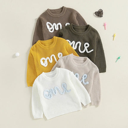 Newborn Baby Girl Boy Sweater Long Sleeve Crew Neck Letters Embroidery Winter Warm Knit Pullover Sweater Infant Autumn Clothes