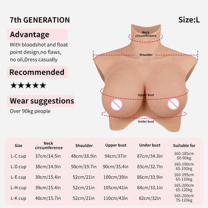 EYUNG 7/9th Boobs Plus Size Breast Cosplay Fake breasts K Cup Crossdressing Silicone Breastplate Fake Meme Crossdresser 50-110kg