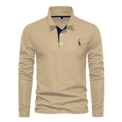 Spring New Style Men's Cotton POLO Shirt Casual Long Sleeve Turn-down Collar Embroidery Deer Fashionable Breathable Polo Top