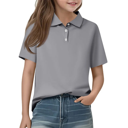 Children's Solid Color Polo Shirt Fashion Sports T-shirt Girl Lapel Casual And Comfortable Short Sleeves Tops