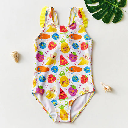 One Piece Girl Swimsuits 2 3 4 5 6 Year Baby Printed Swimwear Summer Beach Bathing Bikini Clothes Kids Bow Seaside Swimming Wear