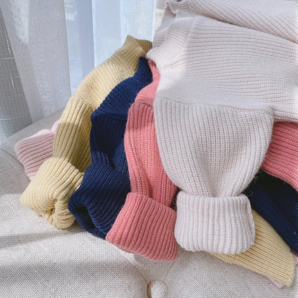 Girls' Knitted Sweater - Autumn Winter Warm Loose Fit Pullover for Toddlers, Candy Color Casual Top Baby Girl Winter Clothes