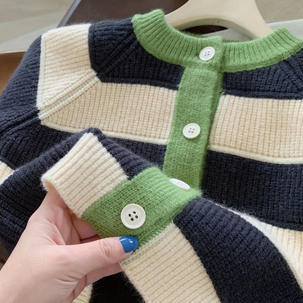 New Children's Sweater Cardigan, Spring and Autumn Striped, Stylish and Fashionable, Baby Color-Blocking Autumn Style