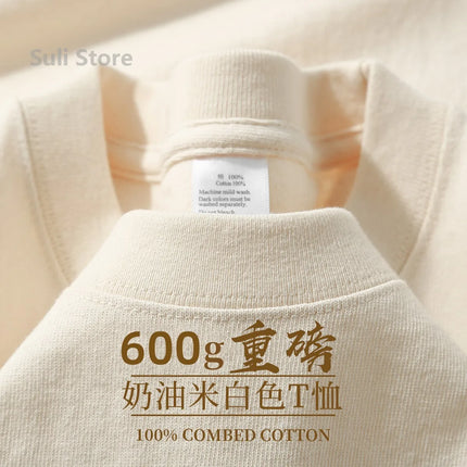 600G Heavy Cotton Short-sleeved T-shirt for Men and Women with The Same Loose Round Neck Simple Navy Blue Bottoming Shirt