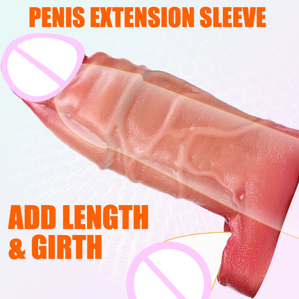 Realistic Penis Extension Sleeve Reusable Silicone Penis Sleeve Male Enlargement Extender Condom Thick Cock Sleeve For Men
