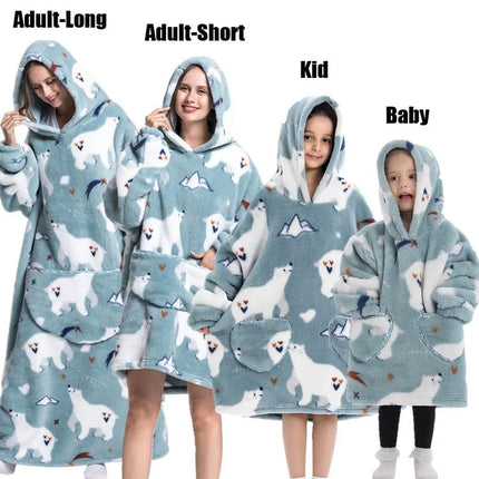 Plush Fleece Family Matching Hoodie Girl Sweatshirt Homewear Men Women Children Thick Pullover Oversize Winter Sherpa Blanket