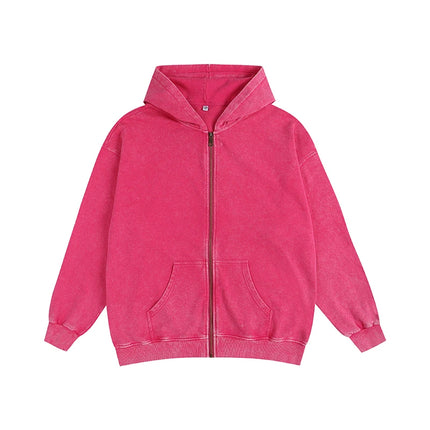 Customize Oversize Zipper Hoodie Heavy Weight Cotton Acid Washed Hoodies Brand Custom Logo Design Print On Demand Dropshipping