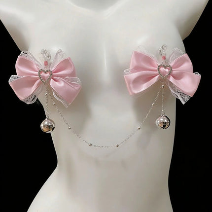 Pink Bow Bell Nipple Clamps Reast Punishment BDSM Training Erotic Collar and Chain 2 Styles To Choose From Adult Sex Toys 18+