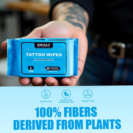 48/20pcs EMALLA Cleansing Green Soap Wipes All in One Solution Tattoo Wipes with Tattoo Green Soap Makeup Tattoo Accessories