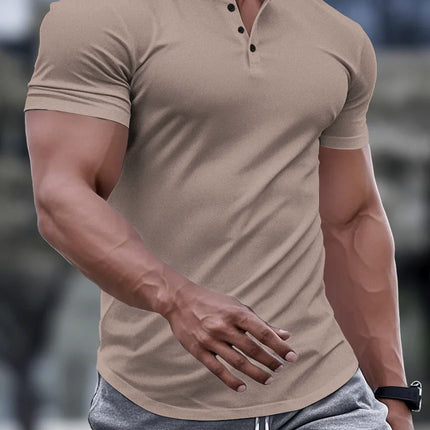 Summer Classic Men's POLO shirt, solid-color casual, comfortable, breathable, stand-up collar, short-sleeved muscle sports top