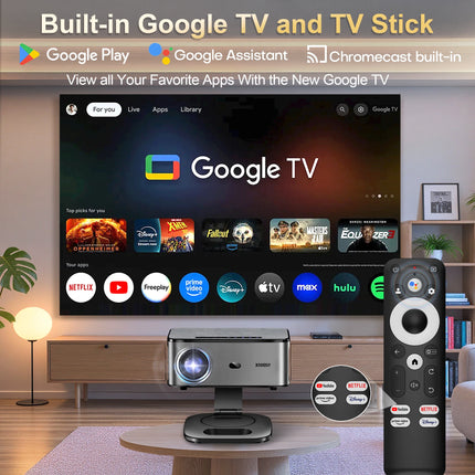 XIWBSY 2026 Portable 4K UHD Projector 42000Lumens Movie Google TV Projector BT5.4 WiFi6 Android TV 11.0 Smart Home Projector