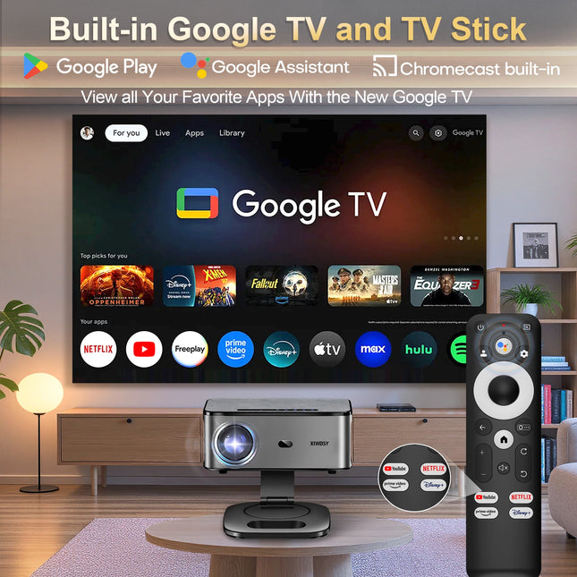 XIWBSY 2026 Portable 4K UHD Projector 42000Lumens Movie Google TV Projector BT5.4 WiFi6 Android TV 11.0 Smart Home Projector