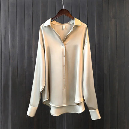 Satin shirt women's spring and summer sun protection shirt casual loose and versatile drape long-sleeved shirt thin smooth top