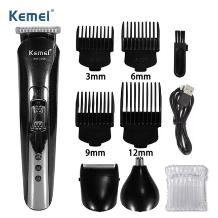 Kemei KM-1506 3 in 1 Electric Hair Clipper USB Charging Shaver Rechargeable Nose Hair Trimmer Professional Shaving Machine